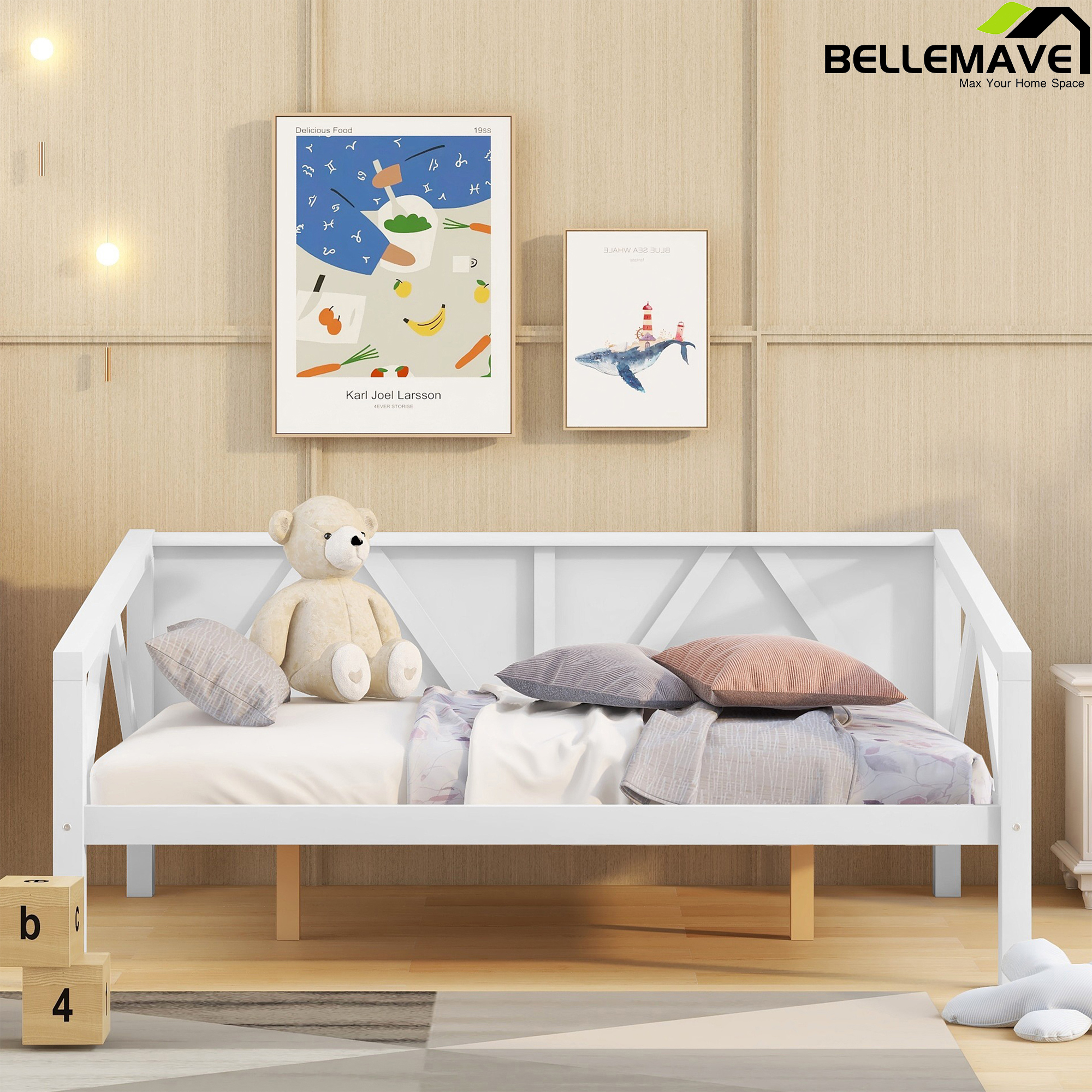 Bellemave Full Size Daybed, Wooden Daybed Frame with Wood Slat Support Dual-use Sturdy Sofa Bed for Bedroom,Living Room(Full,White)