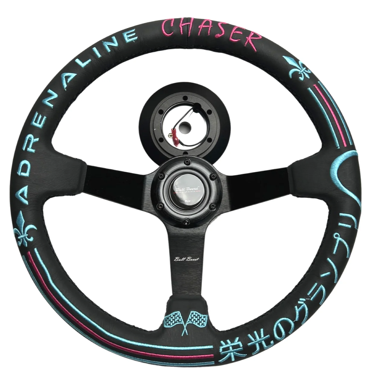 Leather 350mm Steering Wheel + Short Hub Adapter Kit For 02-07 Impreza WRX STI Legacy Eclipse Lancer Galant 3000GT