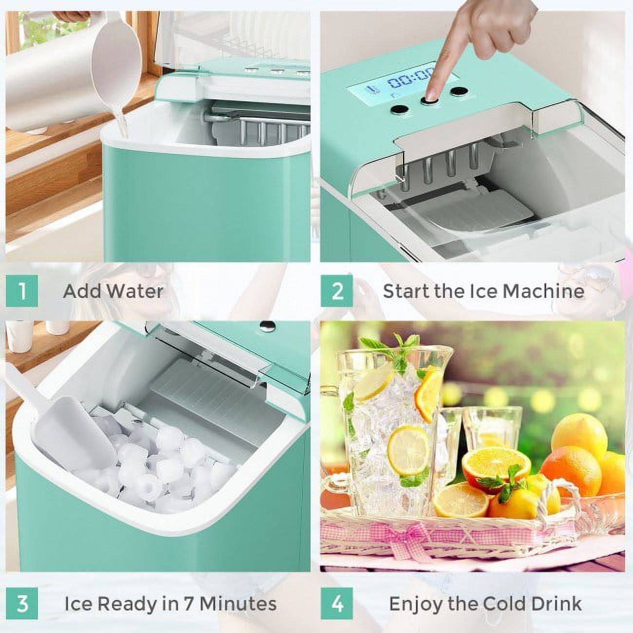 LCD Display Ice Maker with Self-Cleaning Function - Produce Bullet-Shaped Ice Cubes in Minutes