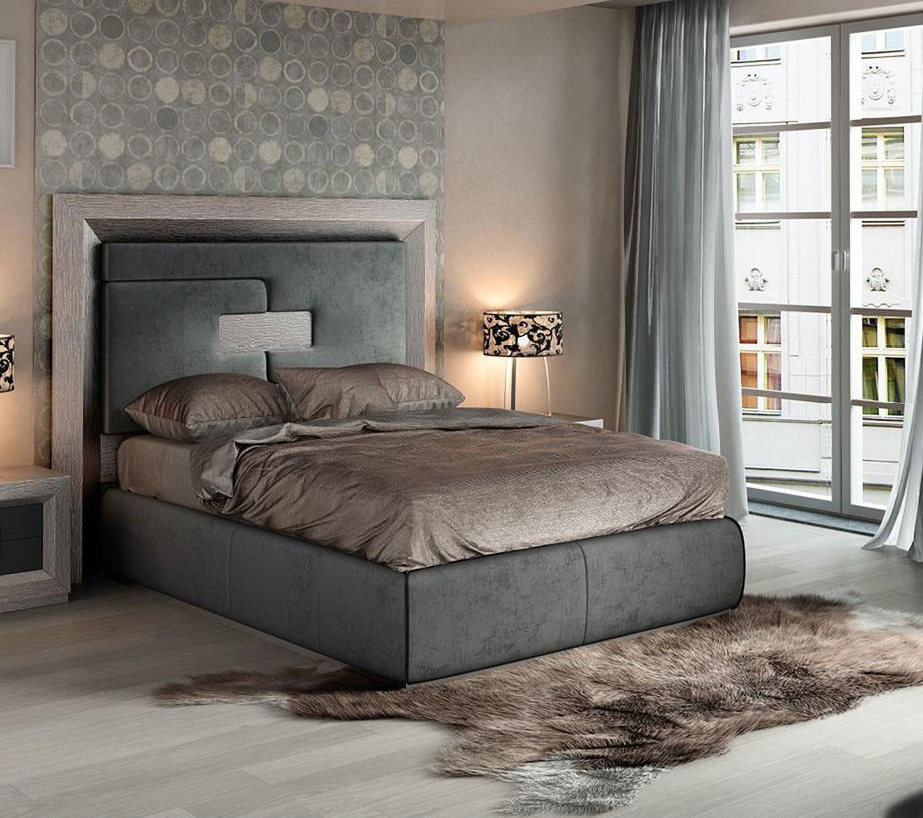 Gray High Headboard Queen Bed Modern Contemporary Made In Spain ESF Enzo