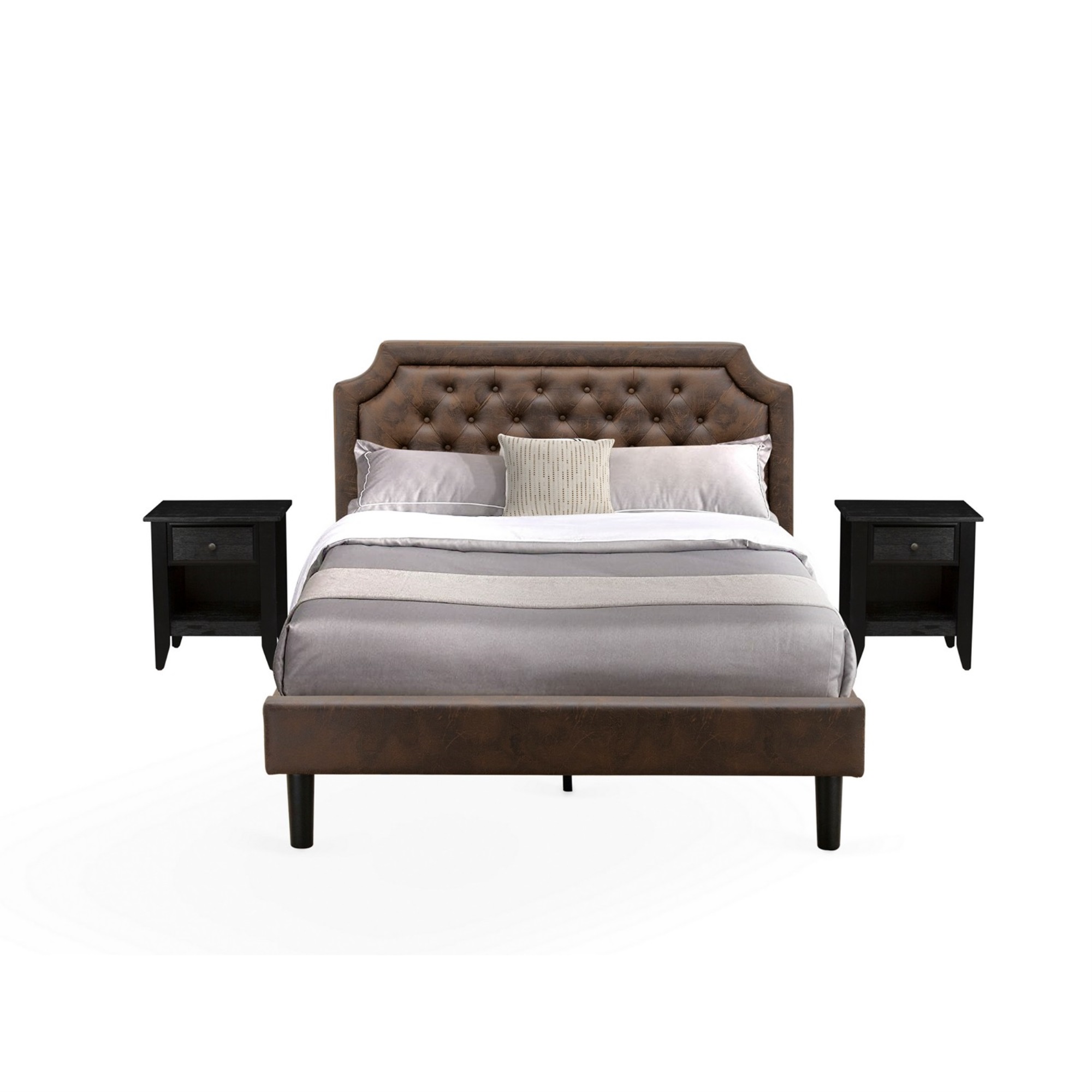 East West Furniture Granbury 3-Piece Wood Queen Bedroom Set in Brown/Black