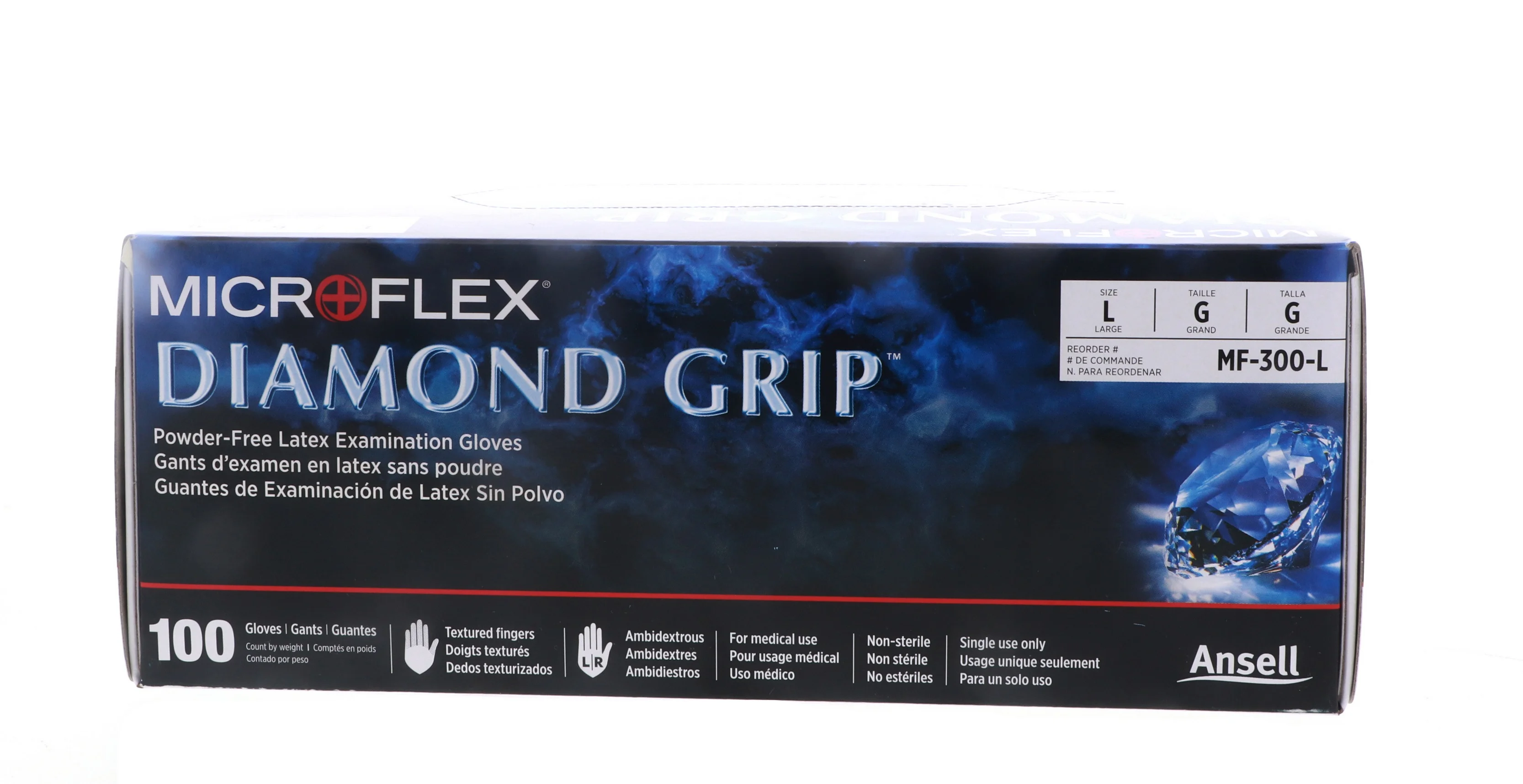 Microflex Diamond Grip MF-300 Latex Gloves - Disposable, Exam Grade, Size Large (pack of 100)