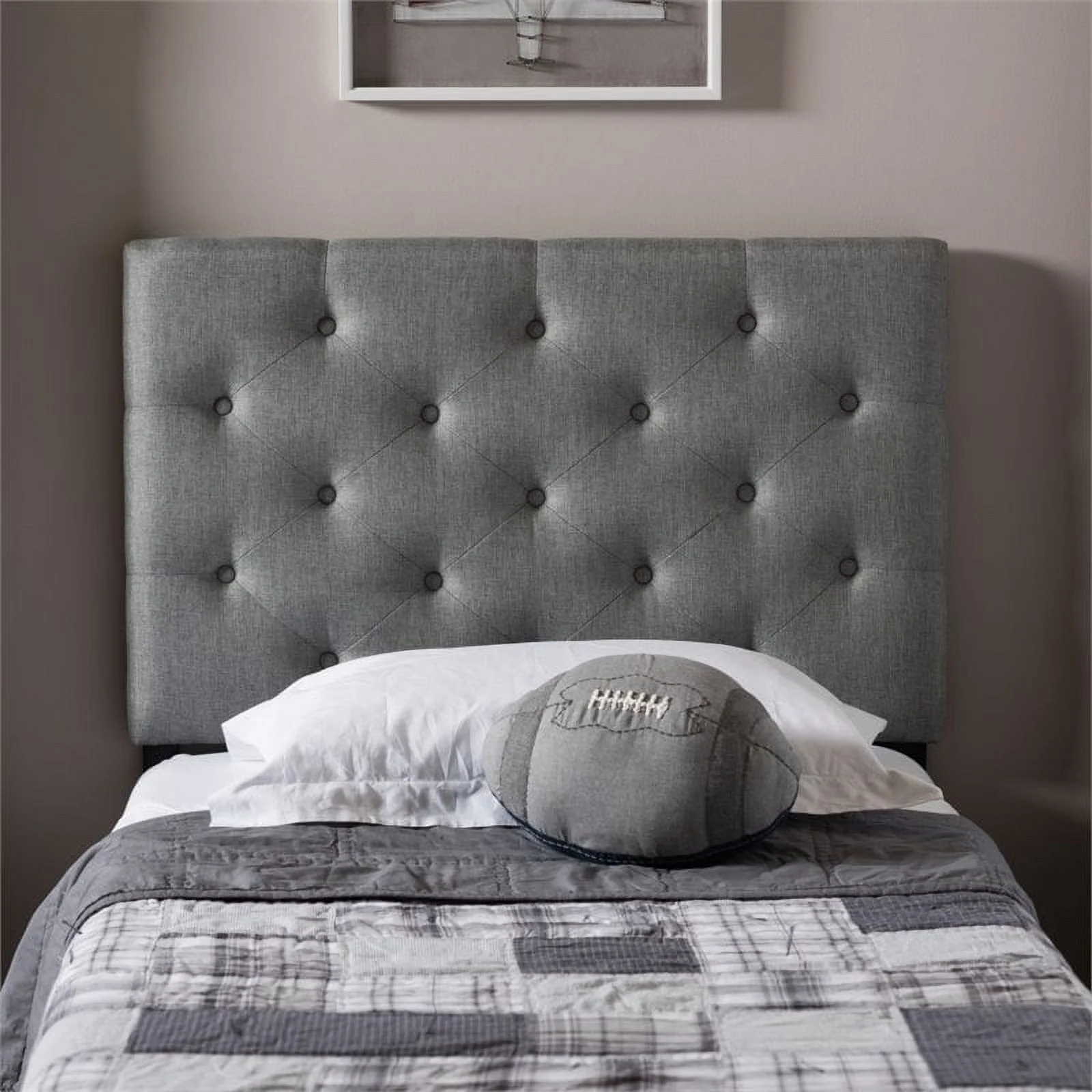 Bowery Hill Faux Modern Leather Upholstered Twin Headboard in Gray