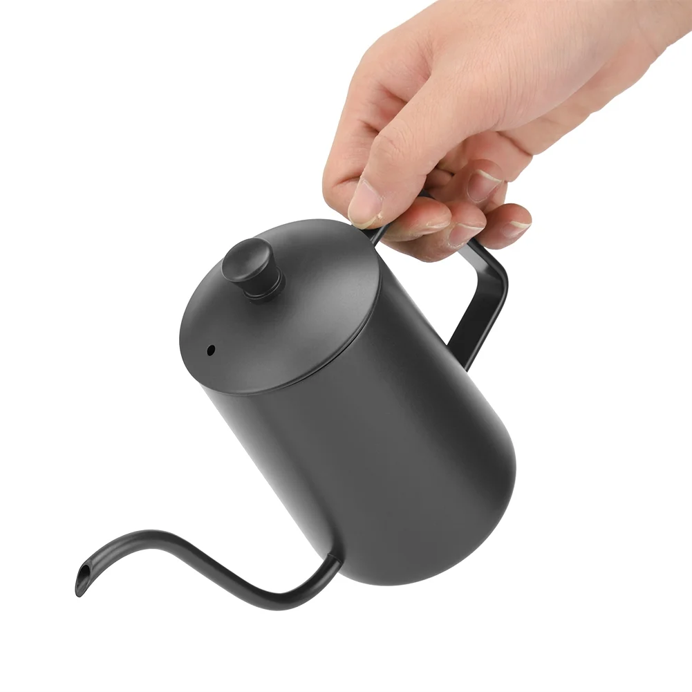 Coffee Kettle 600ml Stainless Steel Coffee Kettle Gooseneck Spout Teapot with Thermometer(Black)