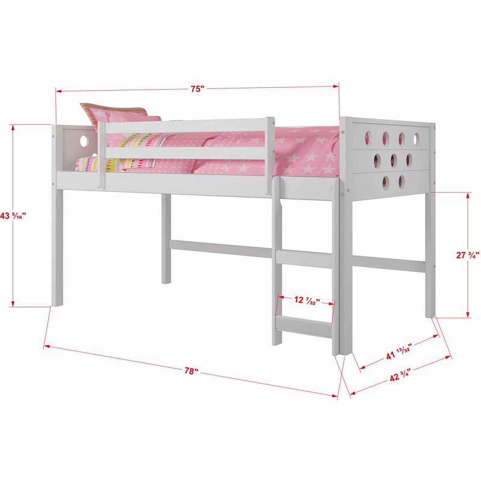 Rosebery Kids Twin Wooden Low Loft Bed with Large Under Bed Area in White