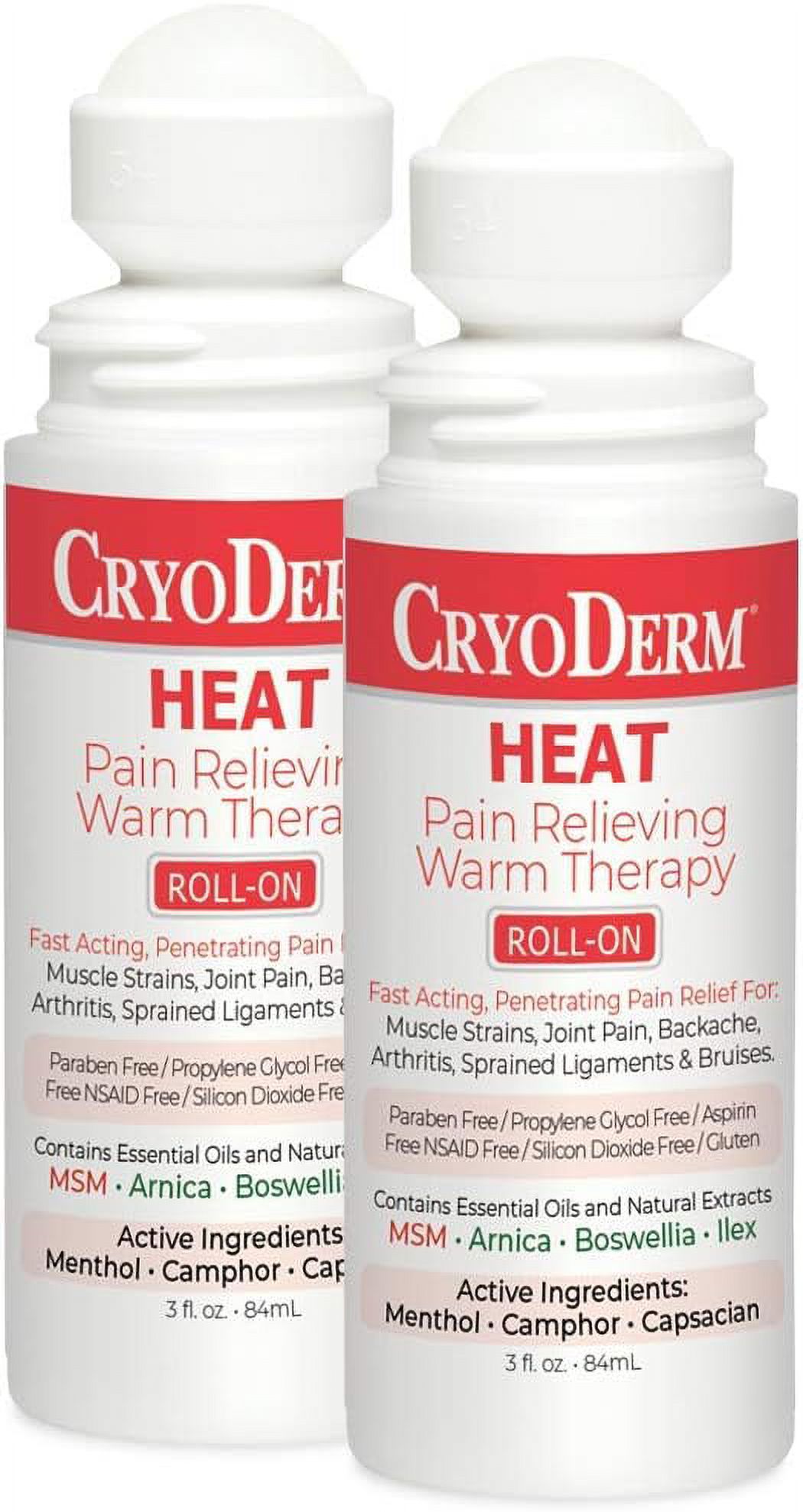 CryoDerm Heat Lotion 3 oz Roll On (2 Pack)