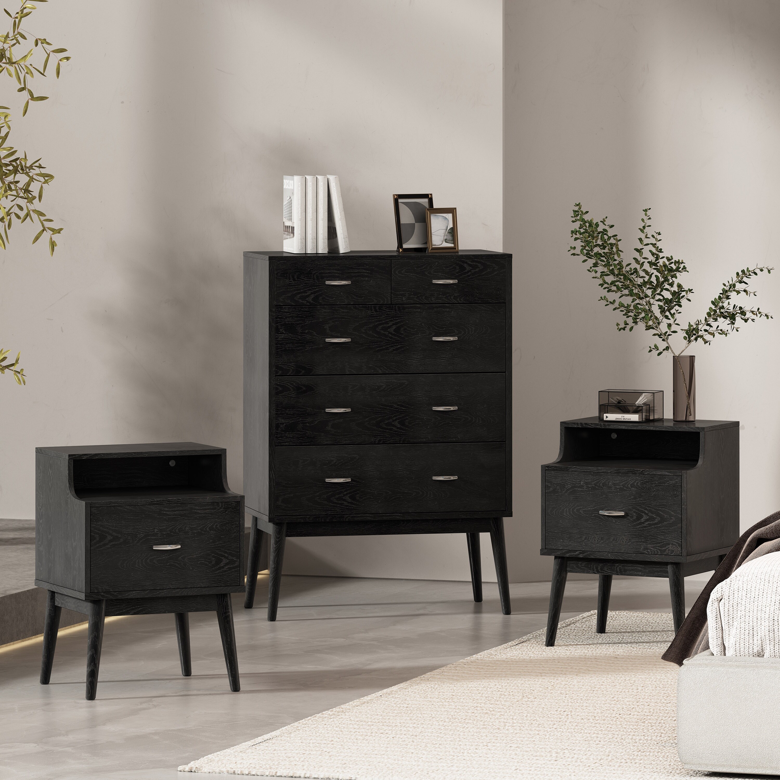 Christopher Knight Home Curtisian 3 Piece 5 Drawer Dresser and Nightstand Bedroom Set by  Black
