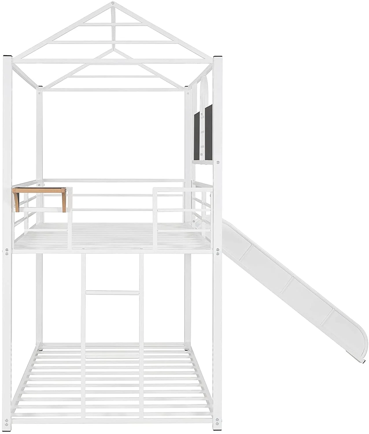 SOGES Twin Over Twin Metal Bunk Bed, Metal House bed with Slide, White