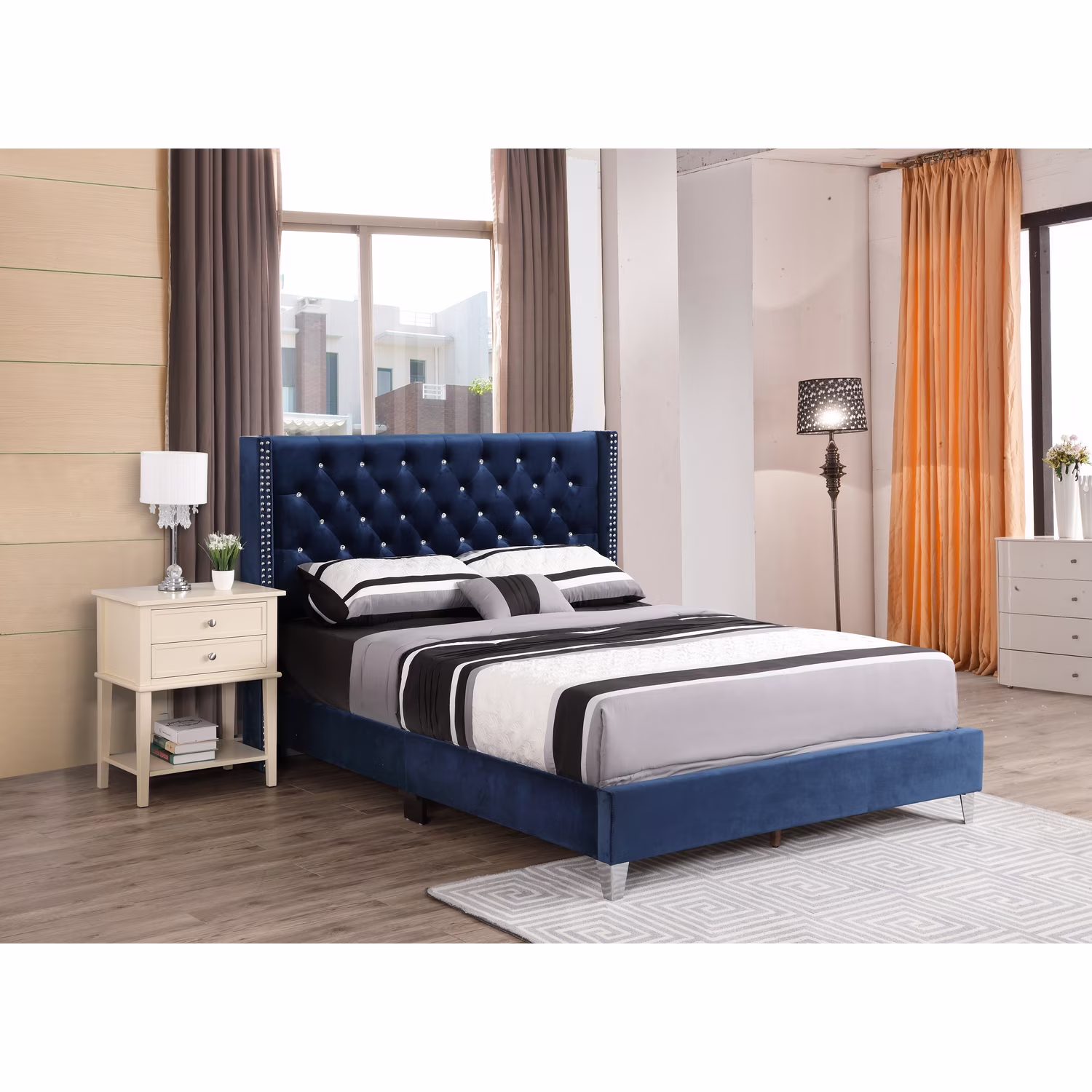 HomeStock French Fabulous Upholstered Bed , Navy Blue