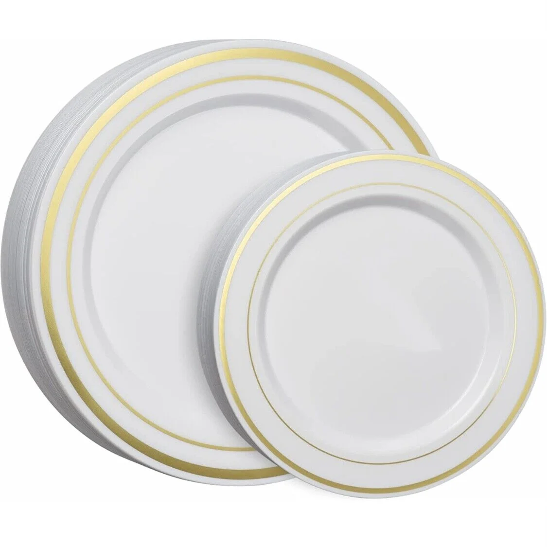 Prime Disposable Gold Trim Plastic Party Plates 9'' and 6'' Heavy Duty Plates