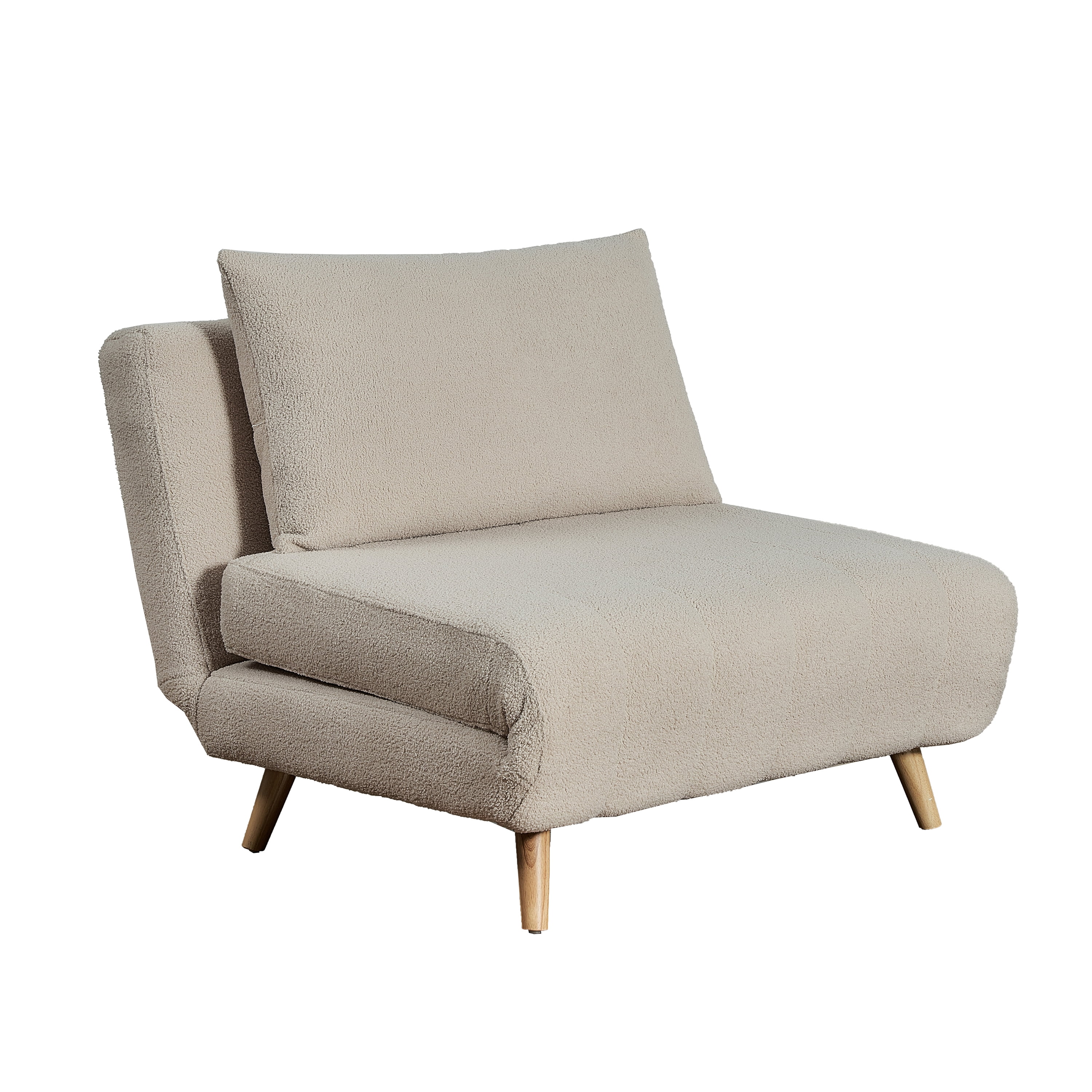 Merrick Lane Convertible Tri-Fold Sleeper Chair with Channel Stitching and Pillow in Cream Boucle