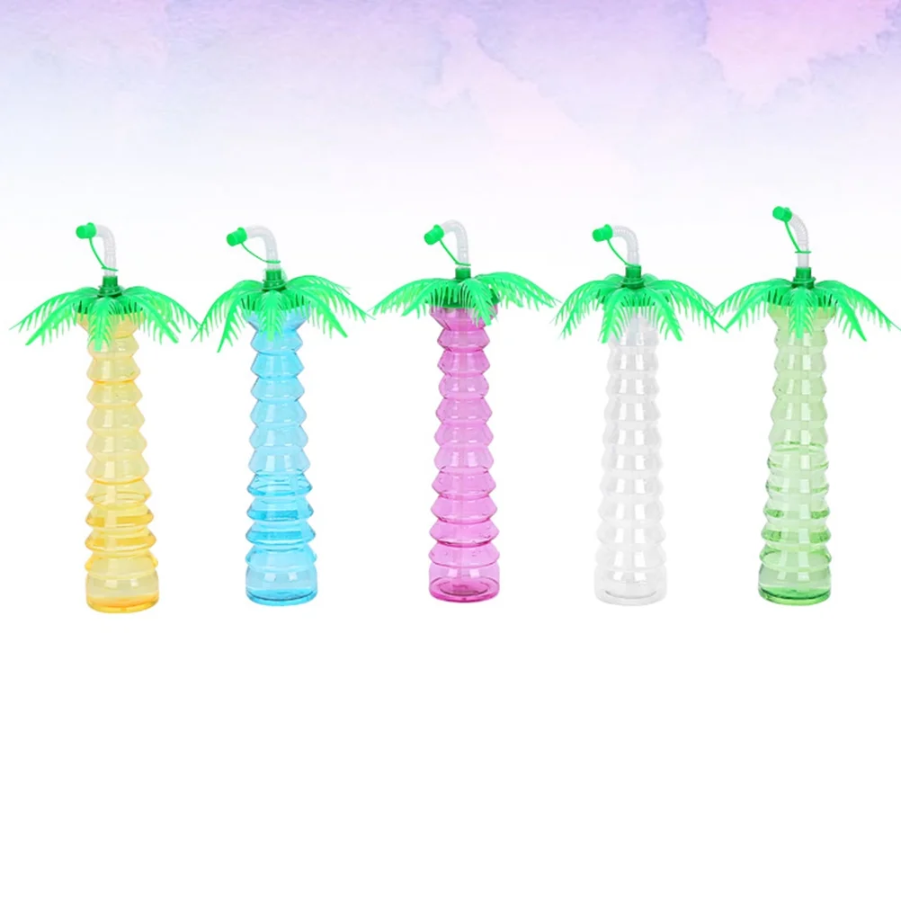 Eease Hawaiian Party Cups with Straws - 5pcs Coconut Tree Water Bottles