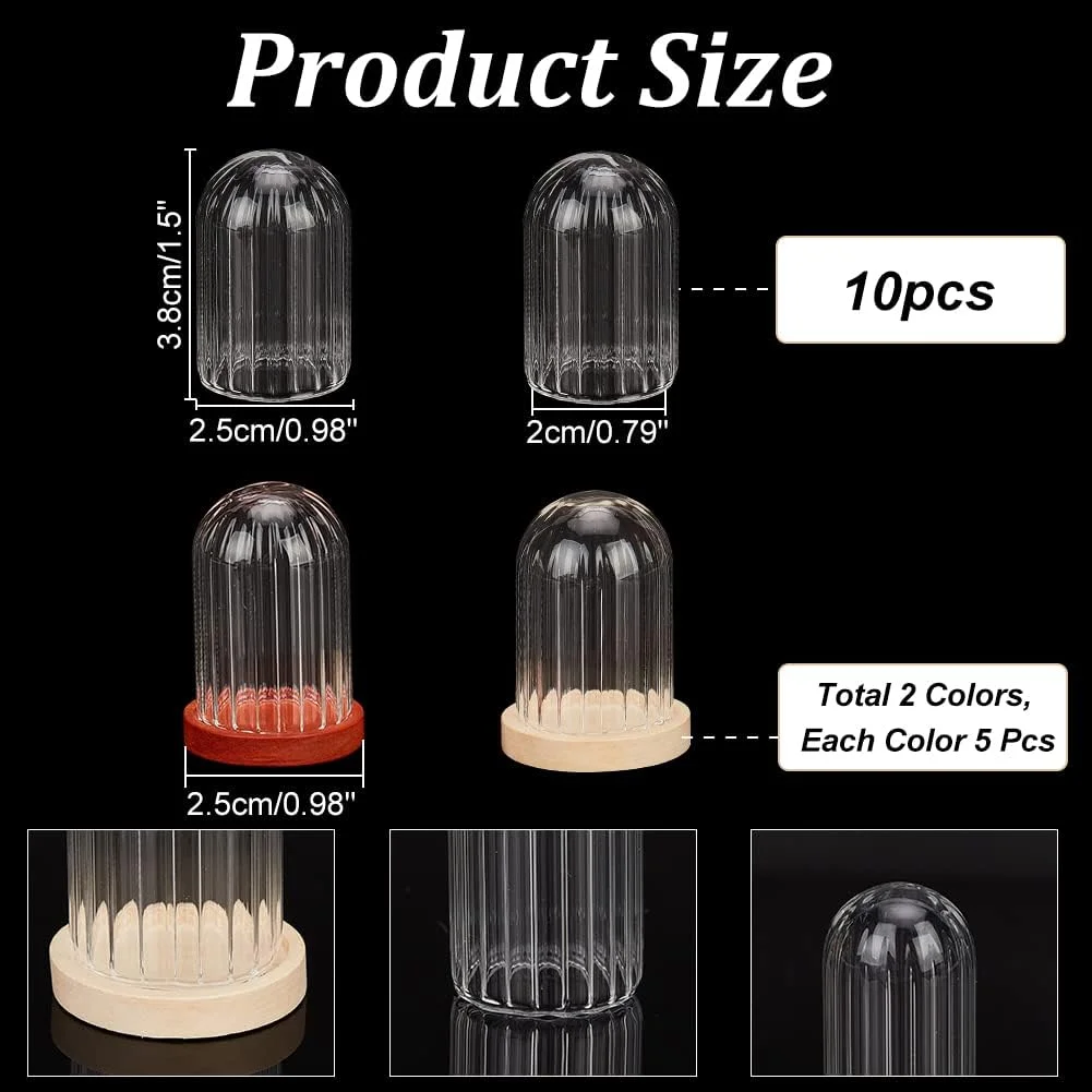 2 Sets Round Glass Display Dome Mini Glass Cloche Dome Clear Glass Display Dome Cover with Wood Base