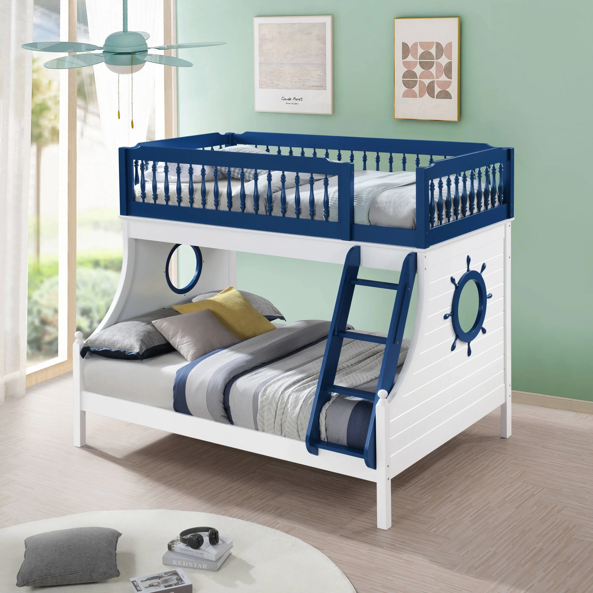 ACME Farah Twin over Full Bunk Bed in Navy Blue and White