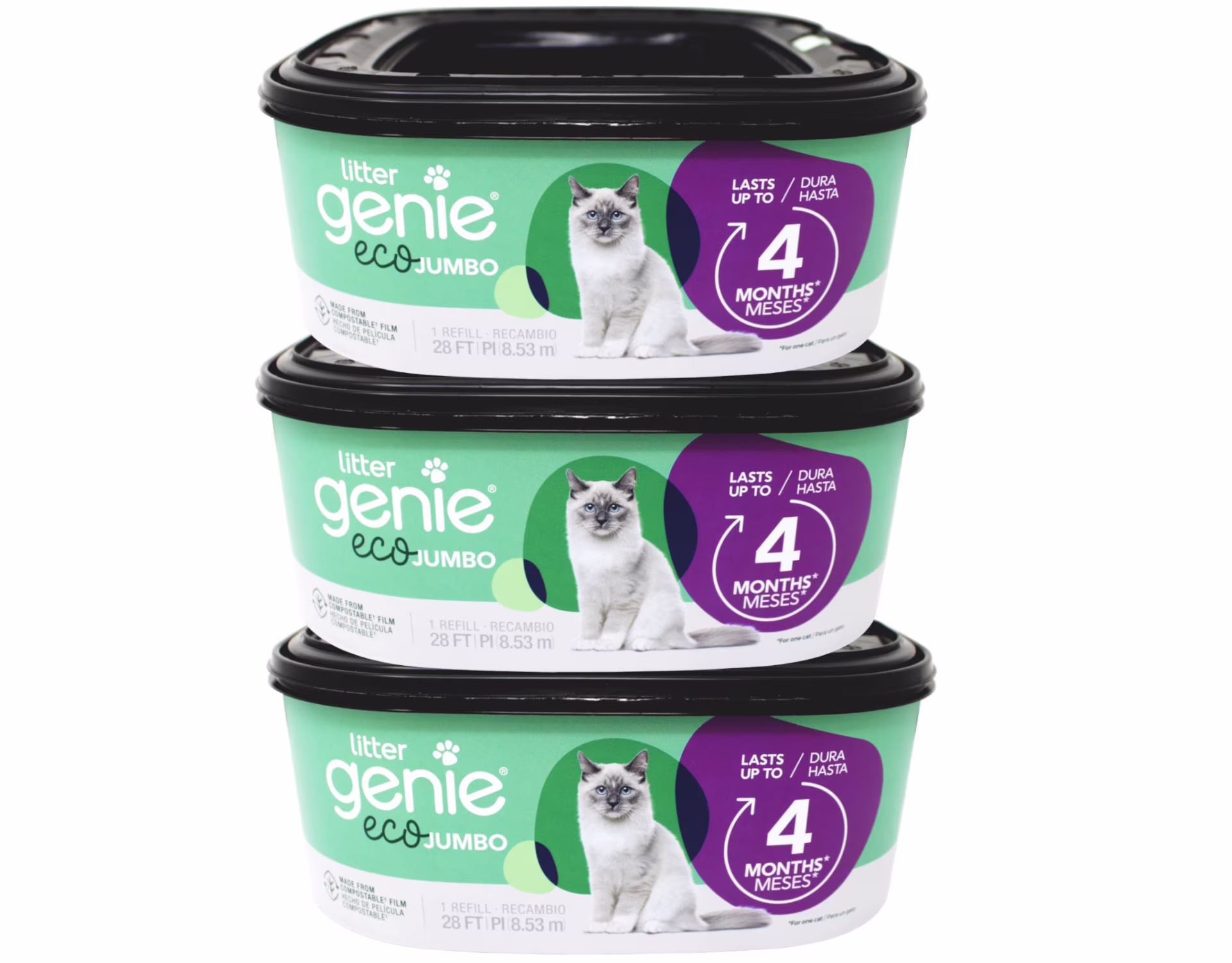 Litter Genie Jumbo Eco refill 28ft, 4 months - 3 Pack