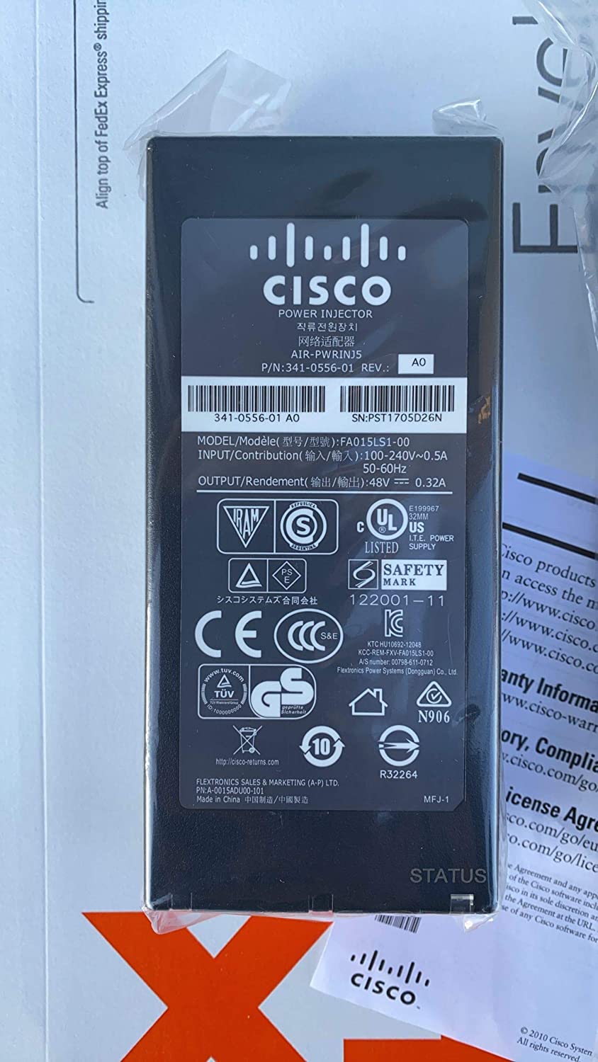 UpBright 48V 320mA AC/DC Power Adapter Compatible with Cisco AIR-PWRINJ5 FA015LS1-00 341-0556-01 PoE Injector Aironet AP 1040 1140 1260 1262 1600 2600 3500 3502 3600 3602 3702 1602e 1602i Access Point