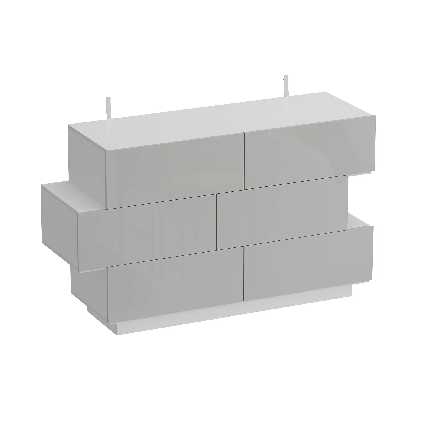 6 Drawers Dresser High Gloss Dresser Chest Off-Set Design Buffet White