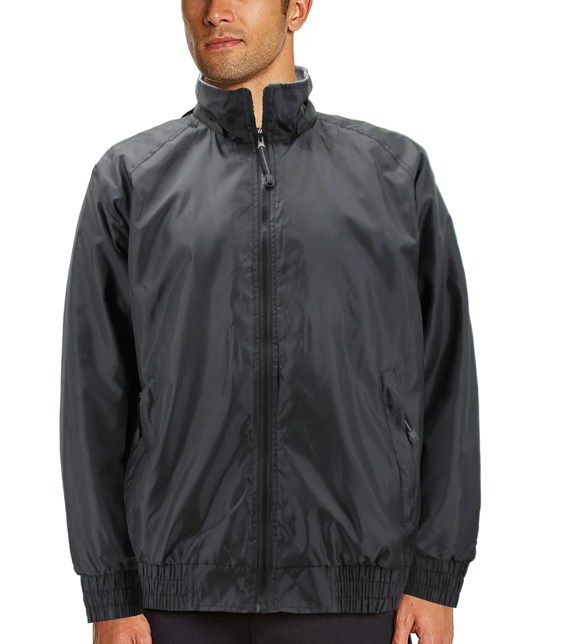 Men's Fleece Lined Removable Hood Water Resistant Windbreaker Zipper Jacket (S)
