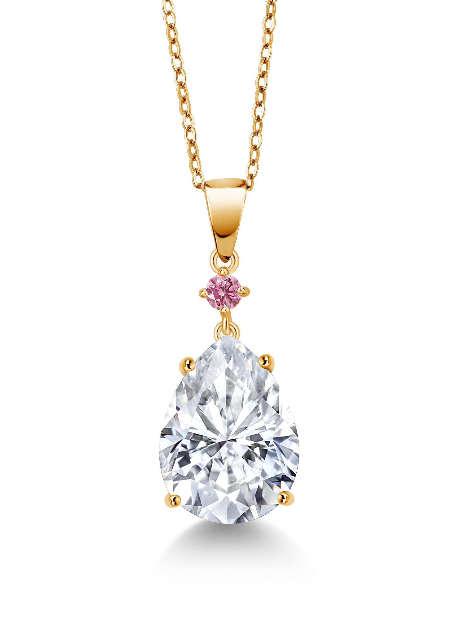 Gem Stone King 18K Yellow Gold Plated Silver Pink Lab Grown Diamond Pendant with Chain Set with Moissanite (9.30 Cttw)