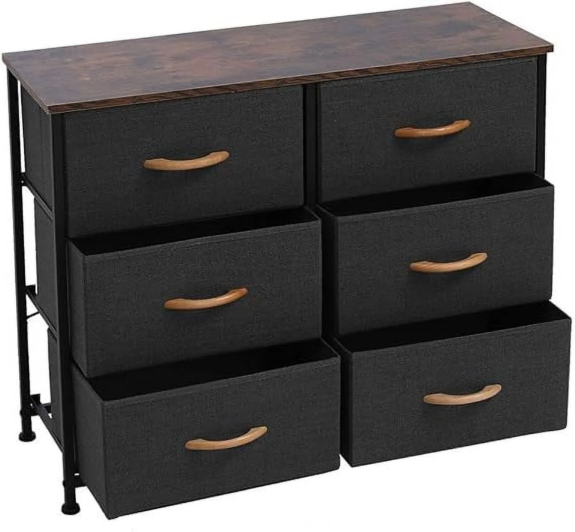 Knocbel Stylish Design Dresser Cabinet with Durable Steel Frame, 6 Collapsible Fabric Storage Drawers with Wooden Handle for Bedroom Hallway Entryway, 31.5