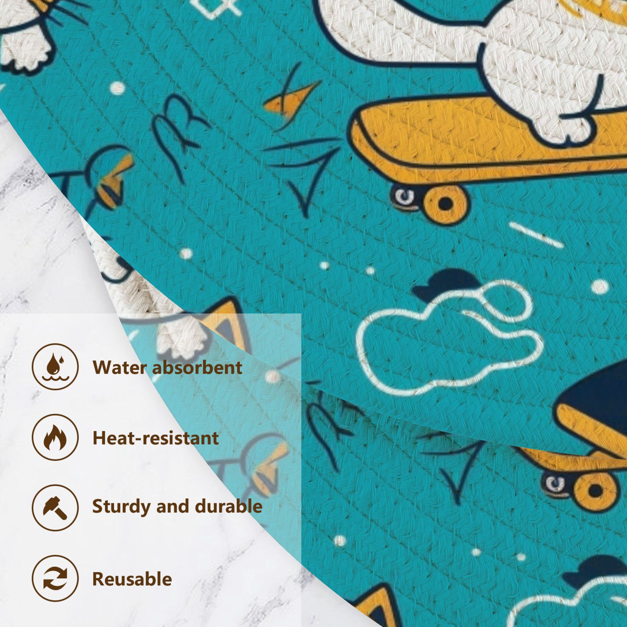 Cat with Skateboard 3 PCs Pot Holders Trivets Kitchen 15