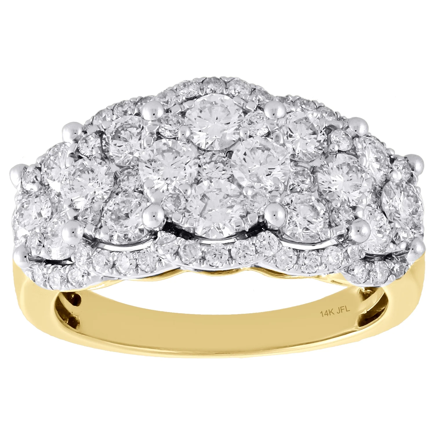 14K Yellow Gold Diamond Flower Cluster Ladies Anniversary Ring Wedding Band 2 Ct