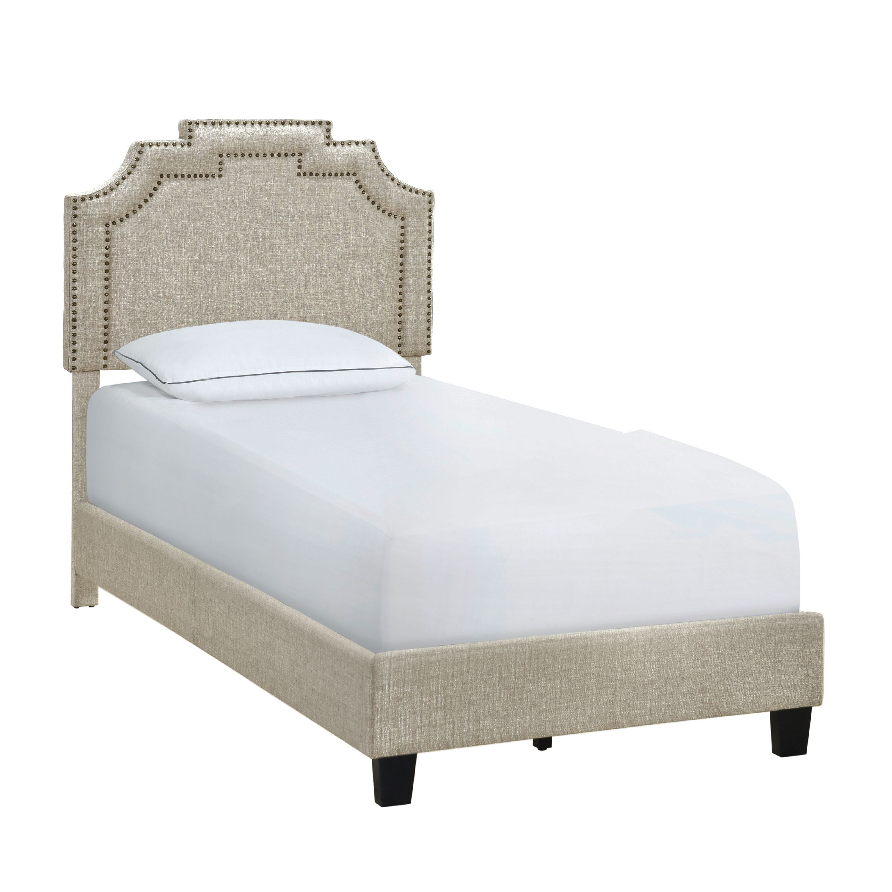Home Meridian Shaped Twin All-In-One Upholstered Bed in Linen