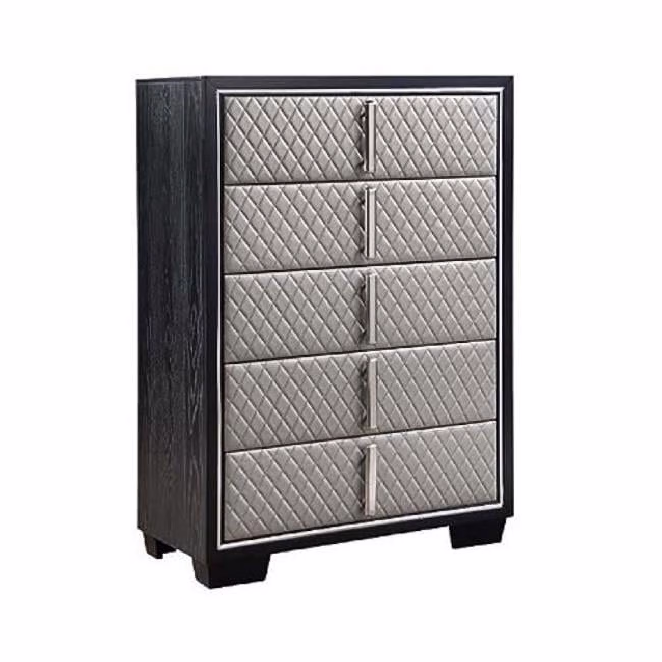 54 x 18 x 38 in. Fiz 5 Drawers Tall Dresser Chest with Quilted Silver Faux Leather, Black
