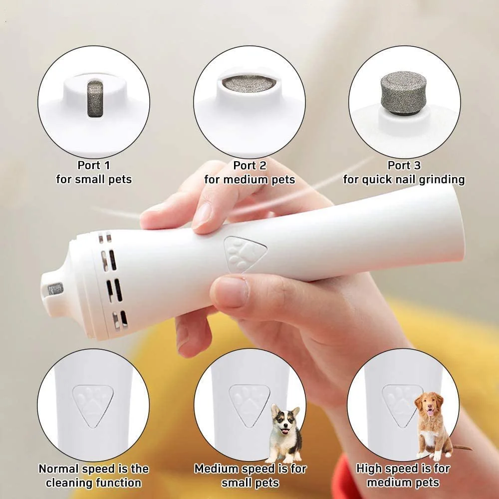 Dog Nail Grinder Paws Grooming Portable Rechargeable Professional Low Noise 3-Speed Pet Nail Trimmer Painless Paws Grooming for Small Medium and Large Dogs & Cats