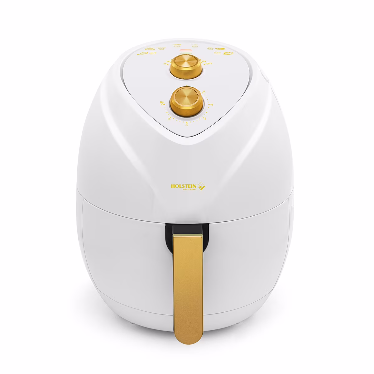 Holstein Housewares 4.8QT Air Fryer - Convenient and User Friendly with Optimal Cooking Functions to Fry, Bake, Grill and Roast, White and Gold