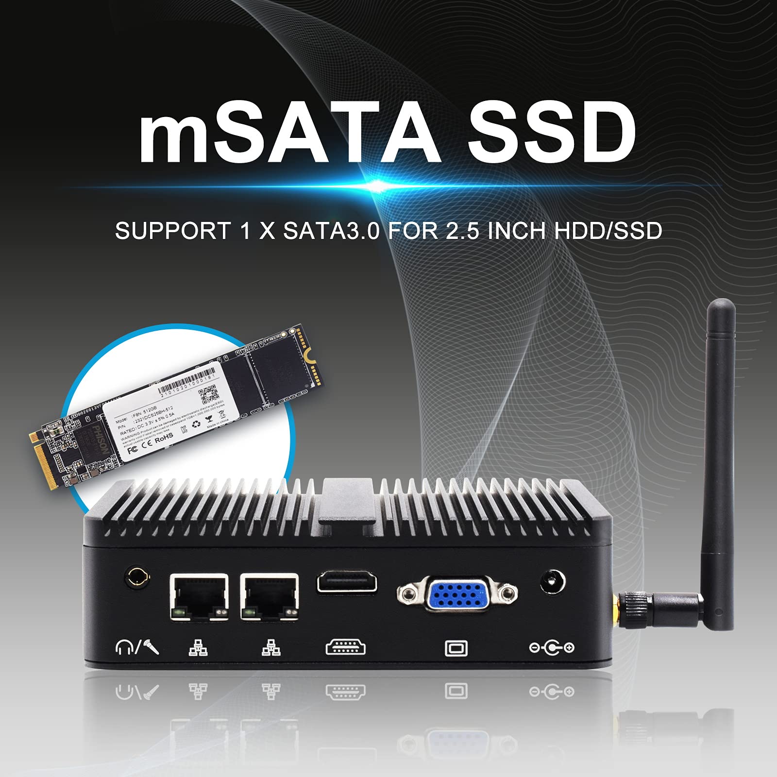 WEIDIAN Industrial Mini PC, Celeron J4125, Windows 11 Pro (64-bit) Industrial Desktop Computer with 8GB RAM DDR4/ 128GB SSD, 1TB HDD, 2 RS232, HD VGA Dual Display, Gigabit Ethernet, BT 4.0, 4K, WiFi