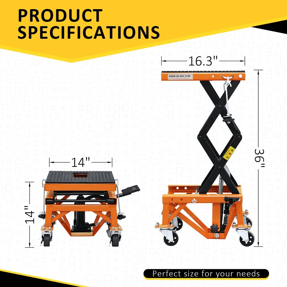 350lbs Hydraulic Motorcycle Lift Table 4 Wheels ATV Dirt Bike Scissor Jack Stand