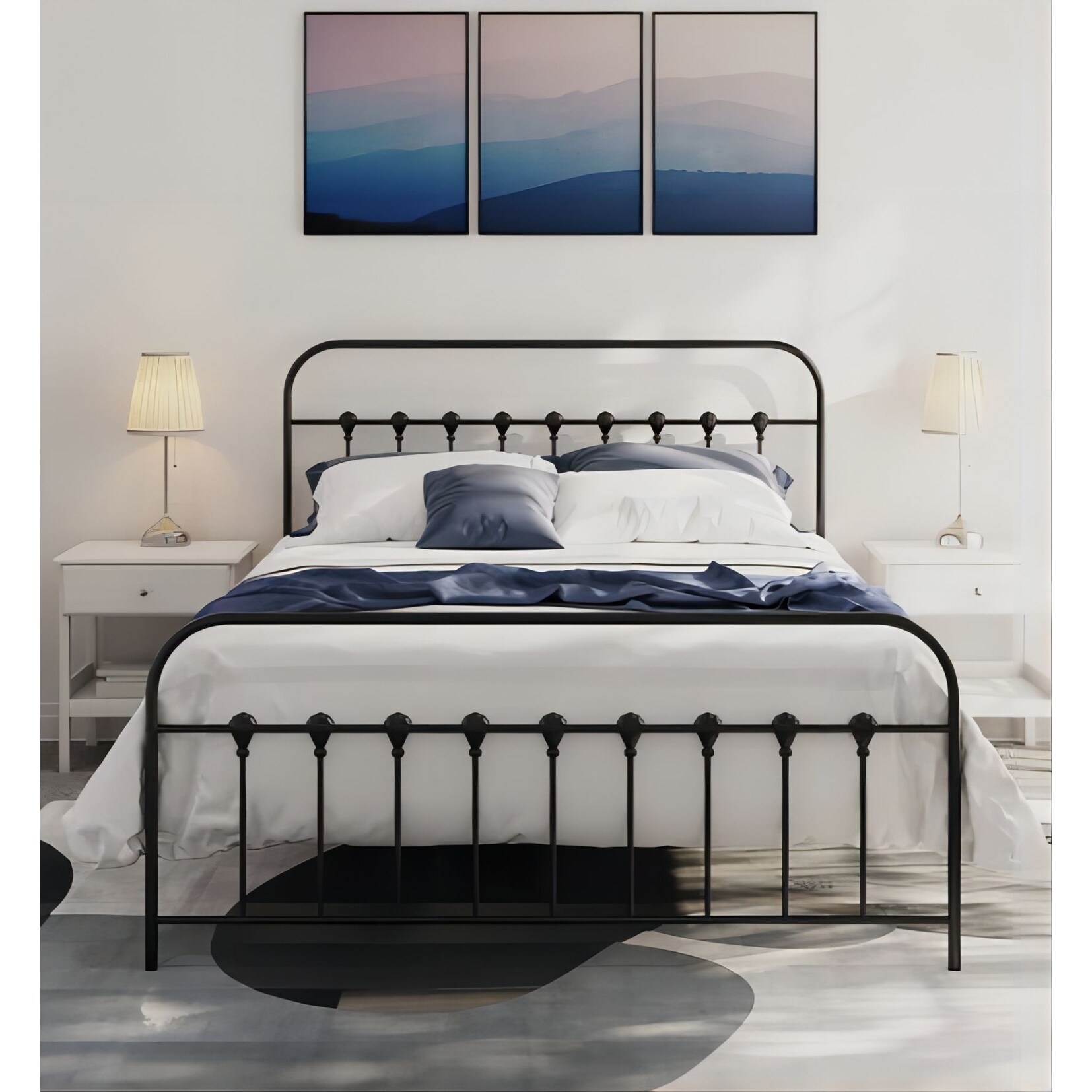 Kuurfuurdo Vintage Metal Platform Bed Frame, Twin / Queen Bed French French-Shell-RoundedCorner - Queen