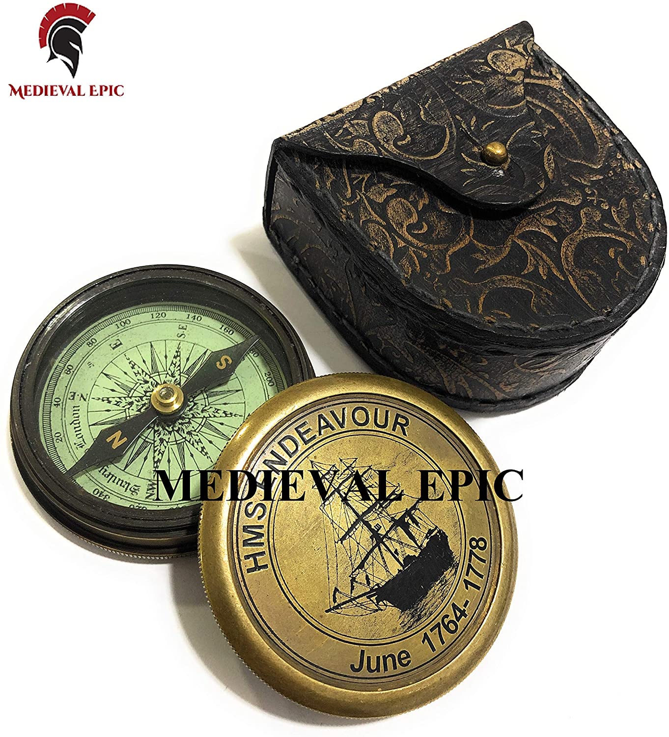 NauticalMart Antique Brass Compass - HMS Endeavour Marine Pirate Compass