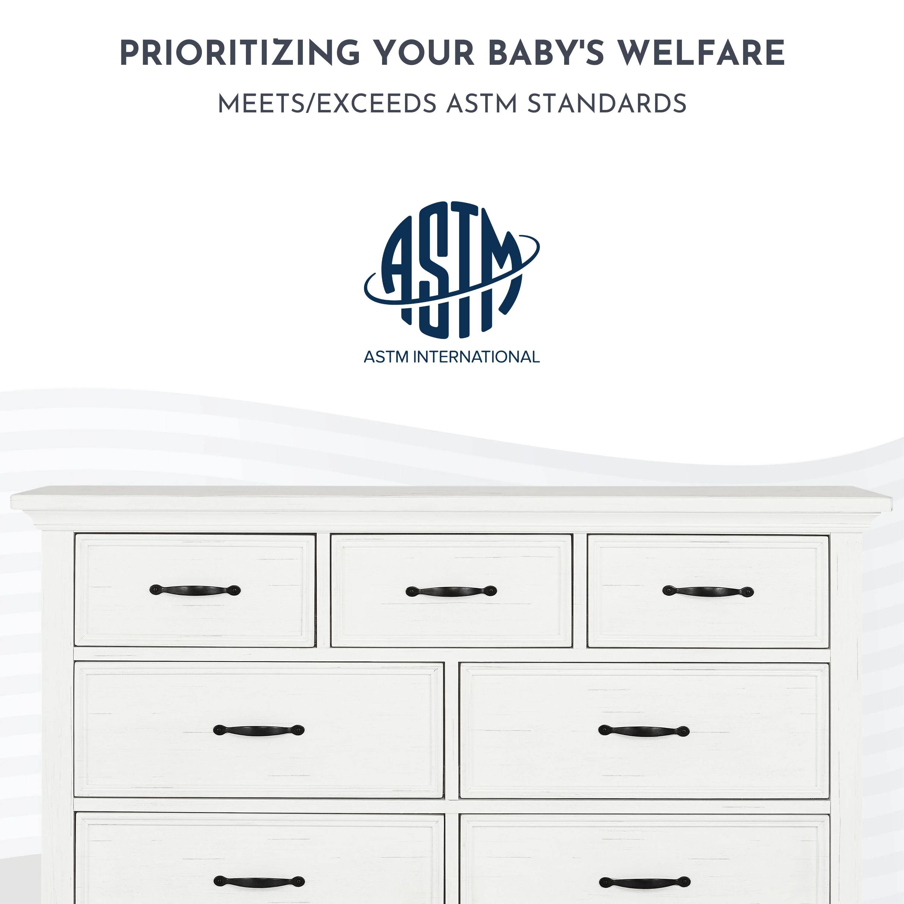 Evolur Belmar Rustic 7-Drawer Double Dresser, White.