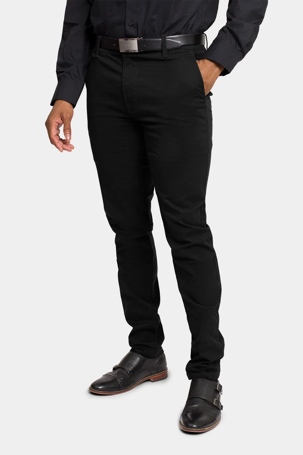 Victorious Men's Basic Casual Slim Fit Stretch Chino Pants DL1250 - BLACK - 34/32