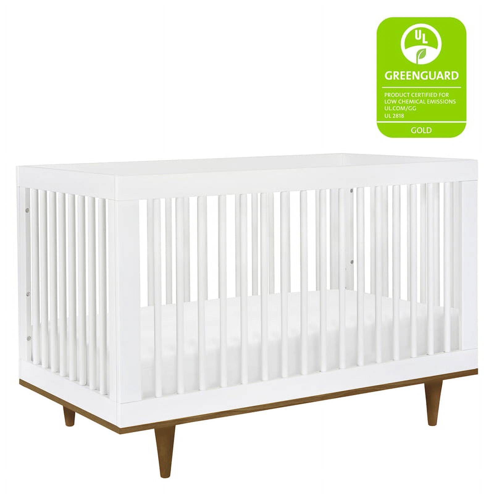 Davinci Marley Modern Pine Wood 3-In-1 Convertible Crib in White/Walnut