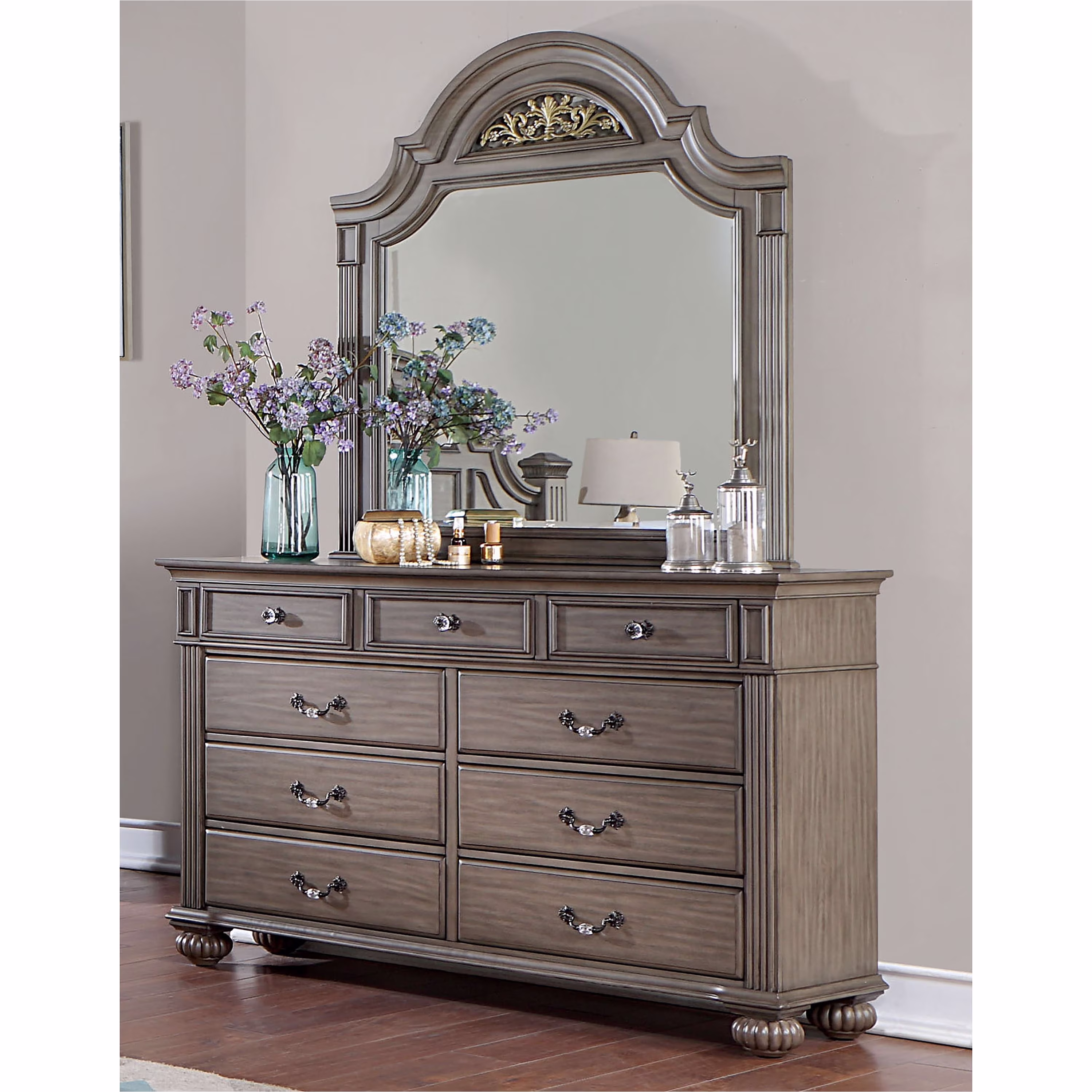 Furniture of America Vame Traditional 2-piece 9-Drawer Dresser and Mirror Set by  Grey N/A