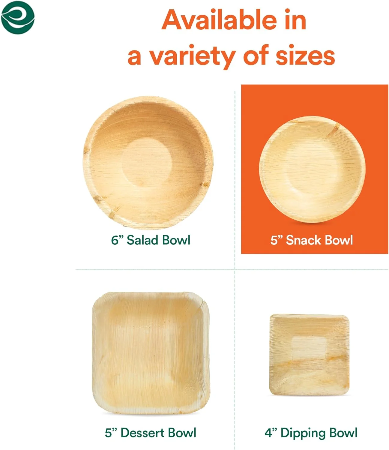 ECO SOUL 100% Compostable 5 Inch Palm Leaf Bowls, 100 Counts | Heavy Duty Bamboo Disposable Bowls | Eco-Friendly Biodegradable Bowls