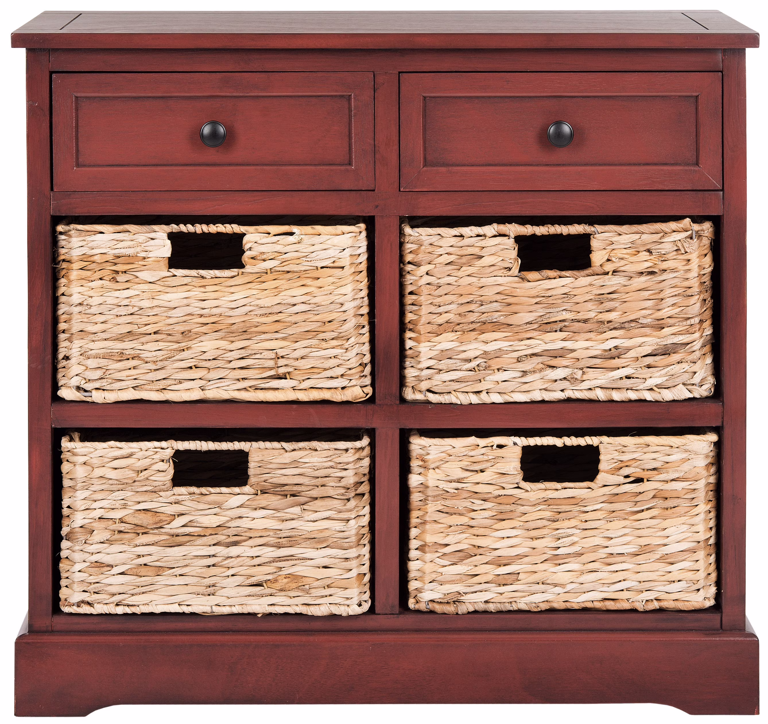 SAFAVIEH Herman Rustic 2-Drawer Storage Unit with 4 Wicker Baskets (29.9 in. W x 13 in. D x 26 in. H)