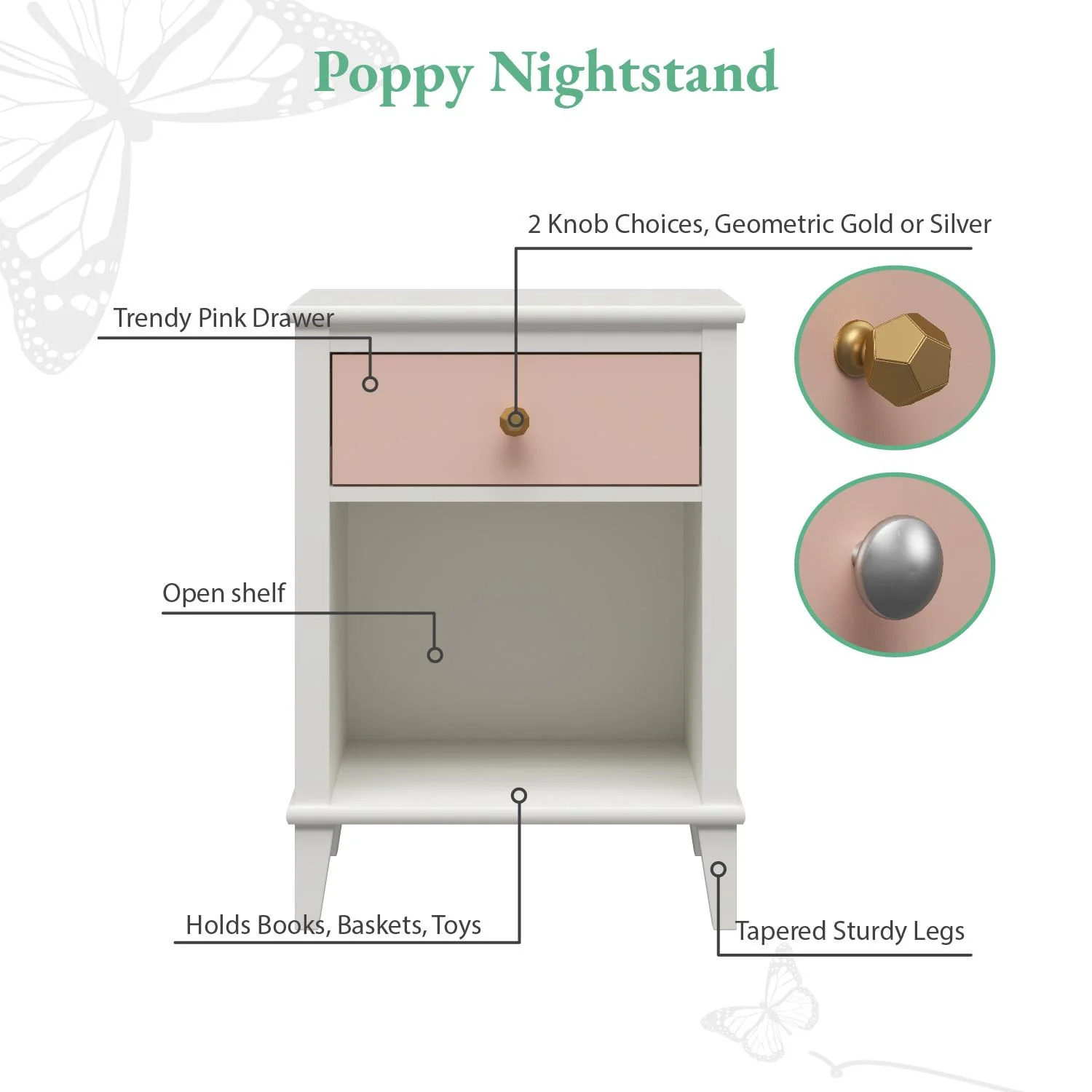 Little Seeds Monarch Hill Poppy Nightstand, Pink