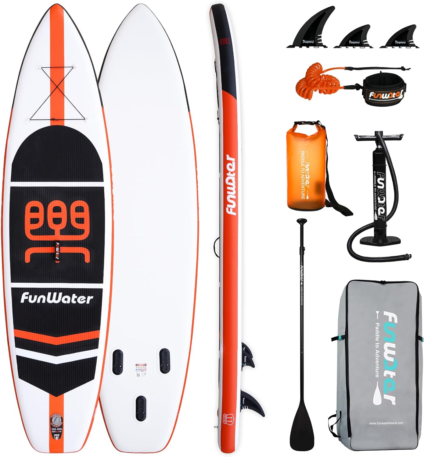 FunWater Stand Up Paddle Board Ultra-Light Inflatable Paddleboard with ISUP Accessories,Three Fins,Adjustable Paddle, Pump,Backpack, Leash, Waterproof Phone Bag black