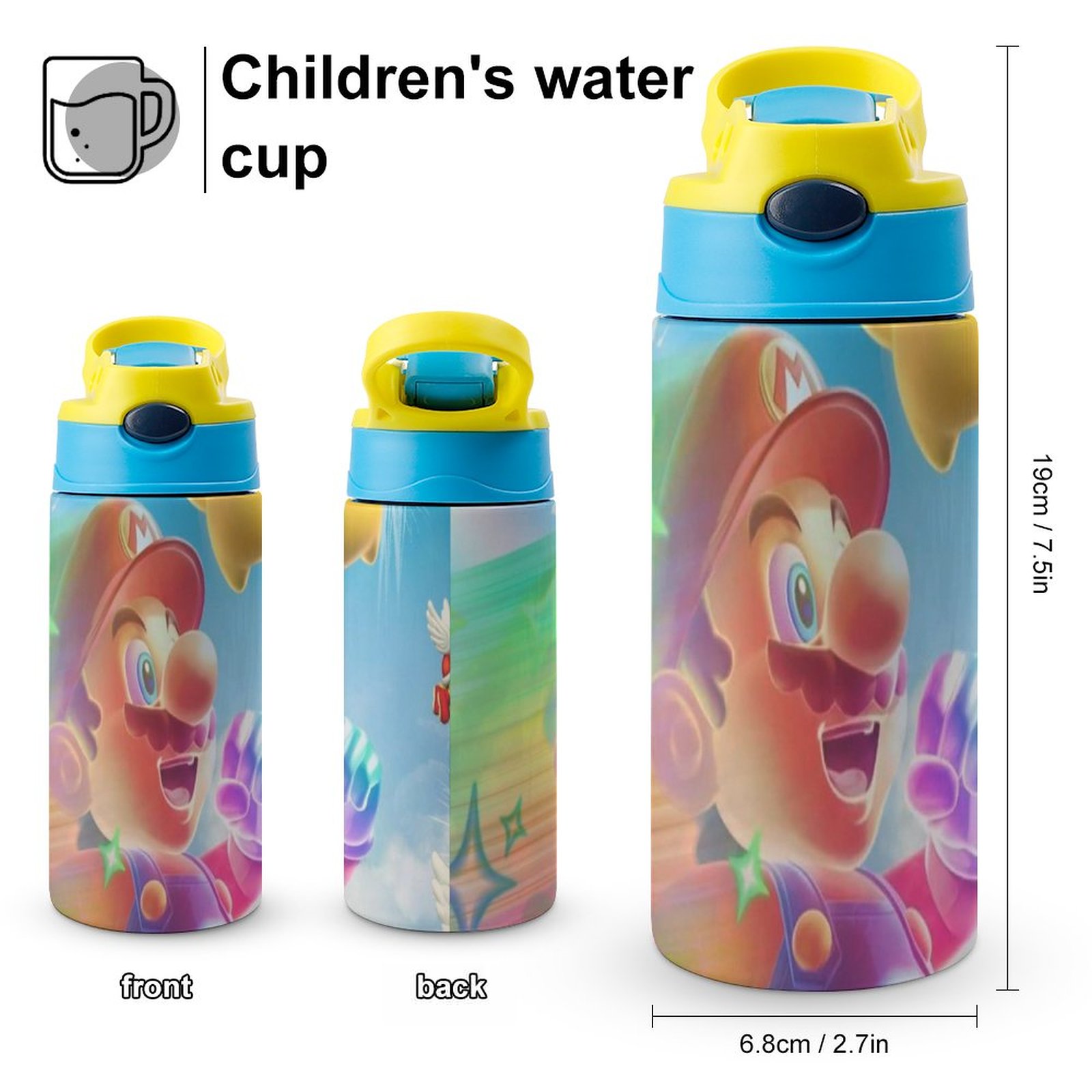Mario Game Kid's Insulated Water Bottle With Straw Vacuum Stainless Steel Cup Leak-Proof Children Toddler Thermoses