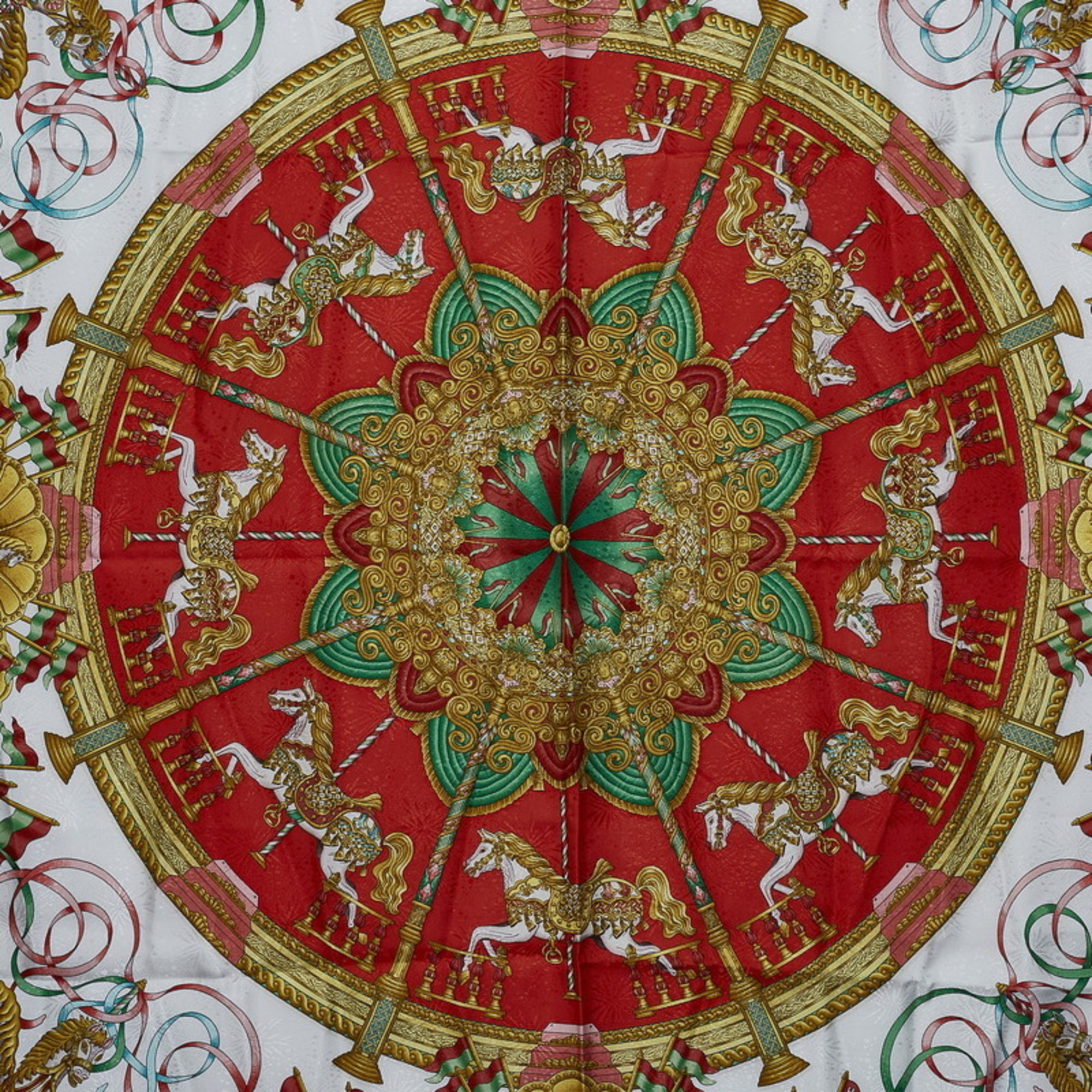 Pre-Owned Hermes Carre 90 LUNA PARK Amusement Park Scarf Muffler Red Multicolor Silk Ladies HERMES (Good)