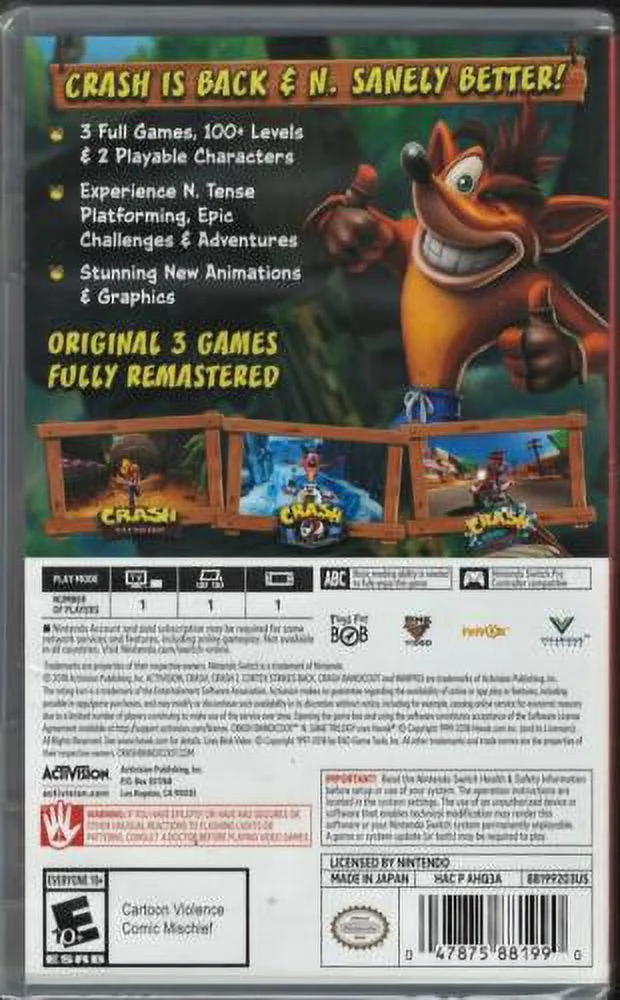 Crash Bandicoot N. Sane Trilogy NSW (Brand New Factory Sealed US Version) Ninten