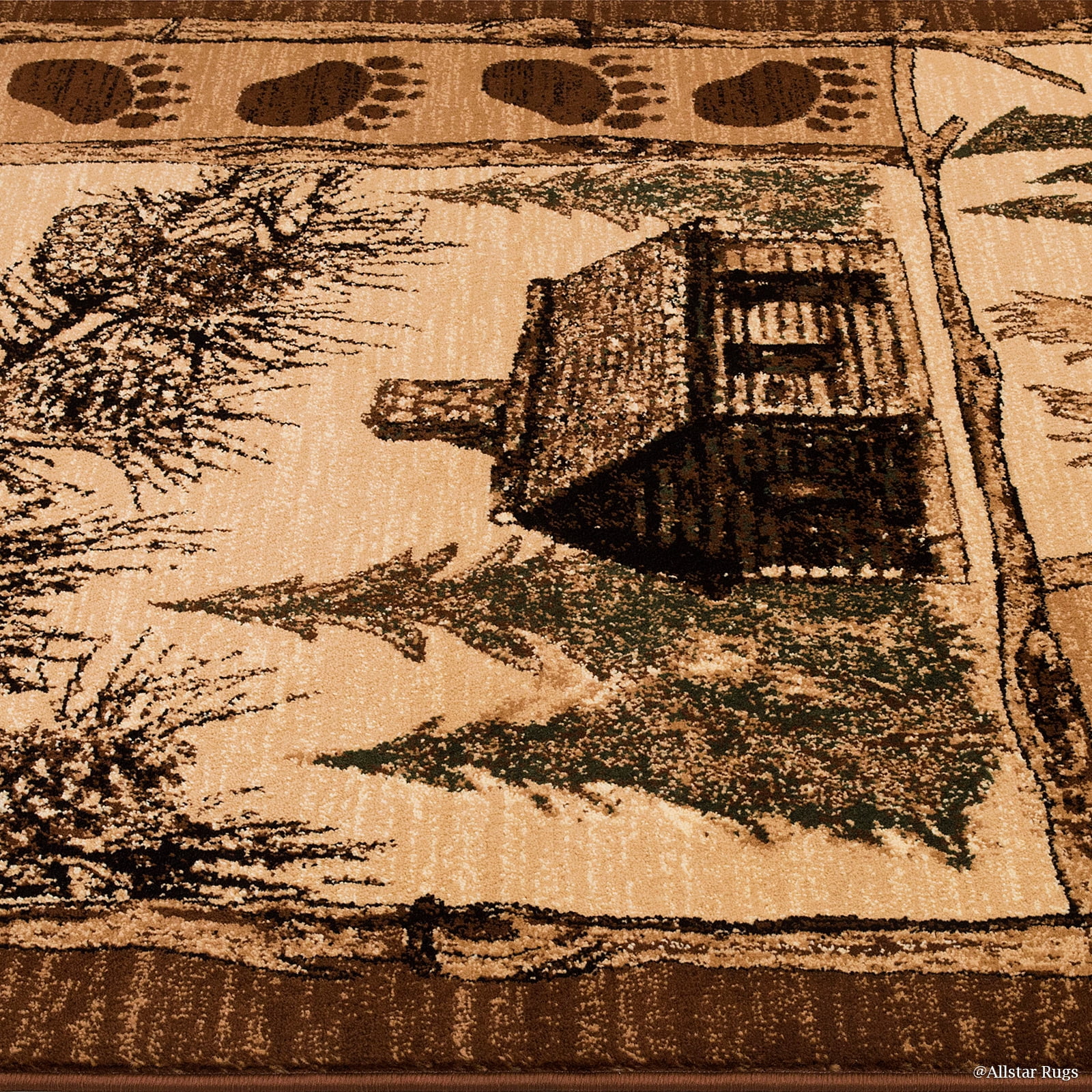 Brown Cabin with Moose and Bear Animal Wildlife Area Rug (3' 9