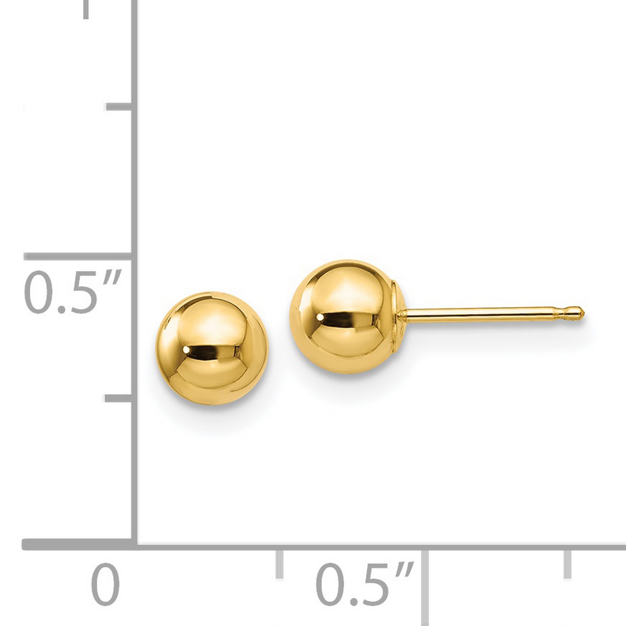 Polished Ball Post Stud Earrings in Real 14k Yellow Gold 5 mm