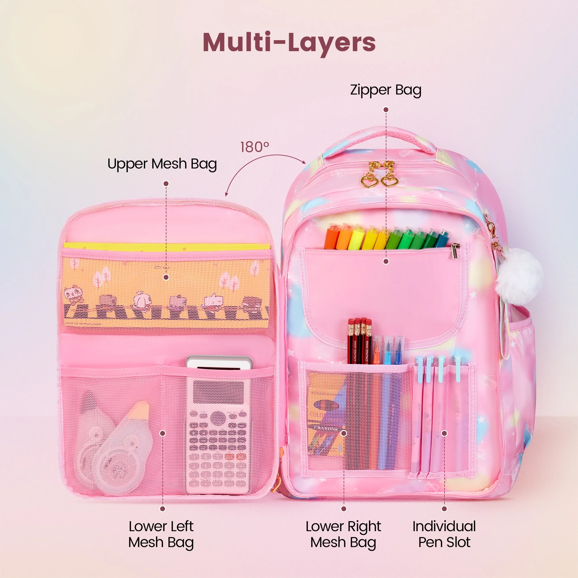 Vbiger School Bag Backpacks for Girls Large Capacity Elementary Shoulder Bag for Kids, Pink