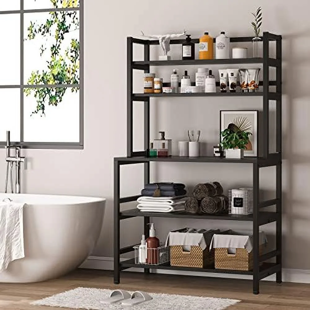 LLBIULife Kitchen Bakers Rack with  and Hutch  5-Tier Kitchen Microwave Cart Stand Rack  Free Standing Industrial Kitchen Utility   (White)