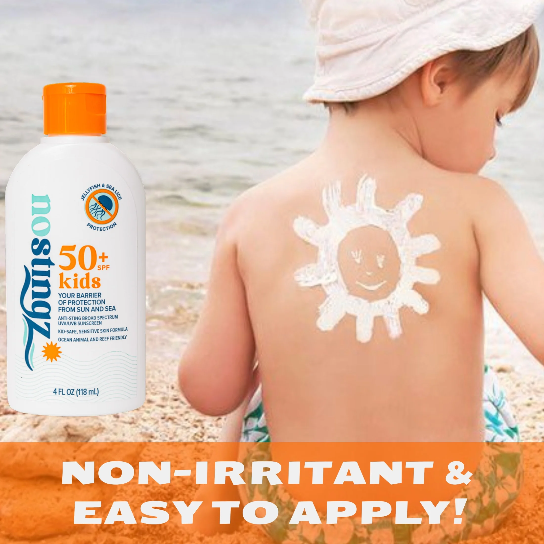 NoStingz 50+ SPF- Kids, Jellyfish & Sea Lice Protection Sunscreen - 4 fl oz